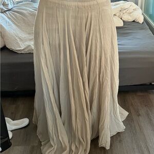 Cream Pleated A-Line Maxi Skirt for Casual Wear